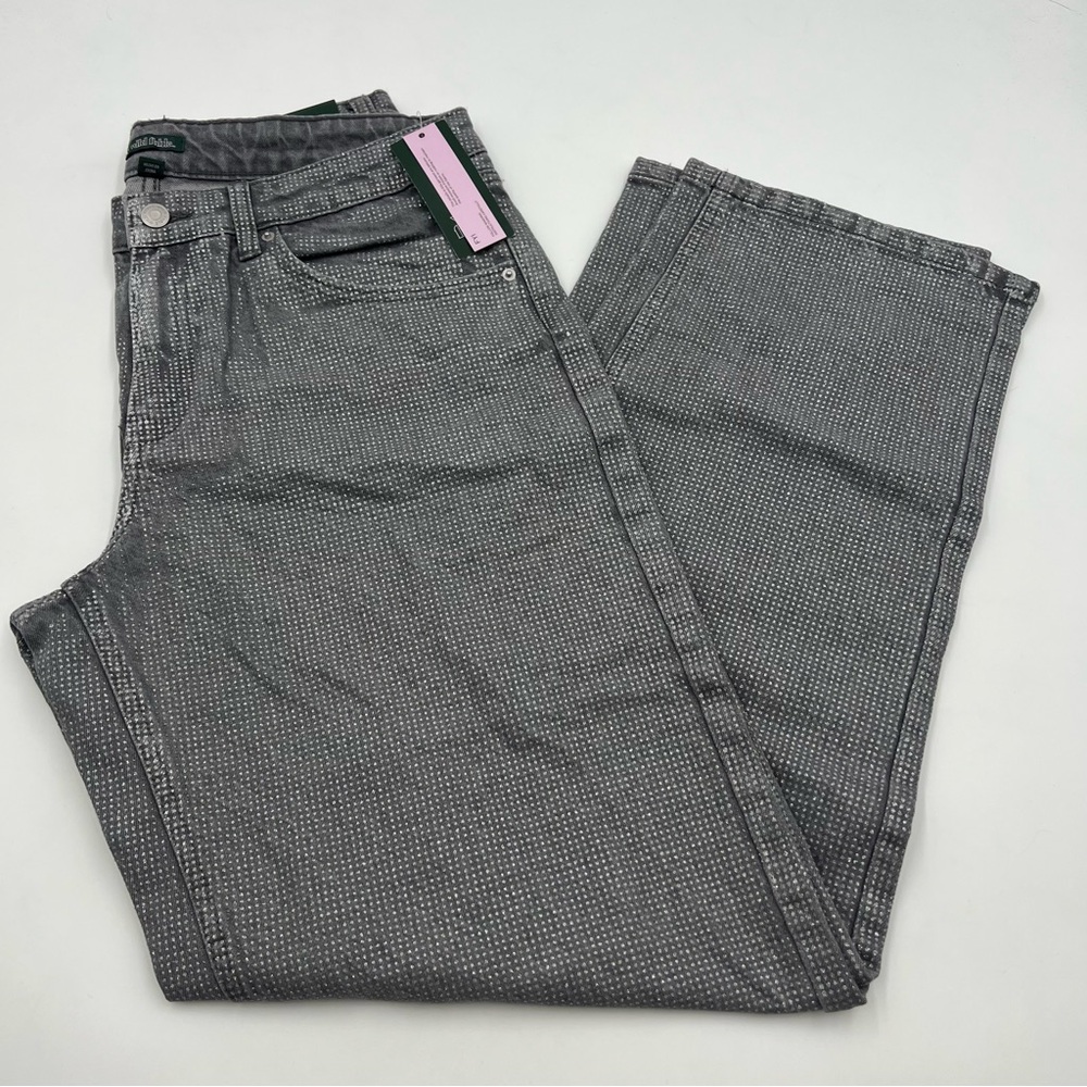 Wild Fable Dark Gray Silver Metallic Foil Dot 90s Relaxed Straight‎ Jeans 8 NEW